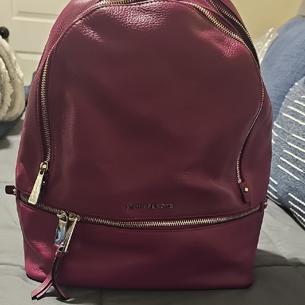 Michael Kors Plum Leather Backpack with Gold Hardware